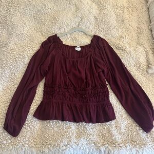 ARULA Burgundy Peplum Blouse
